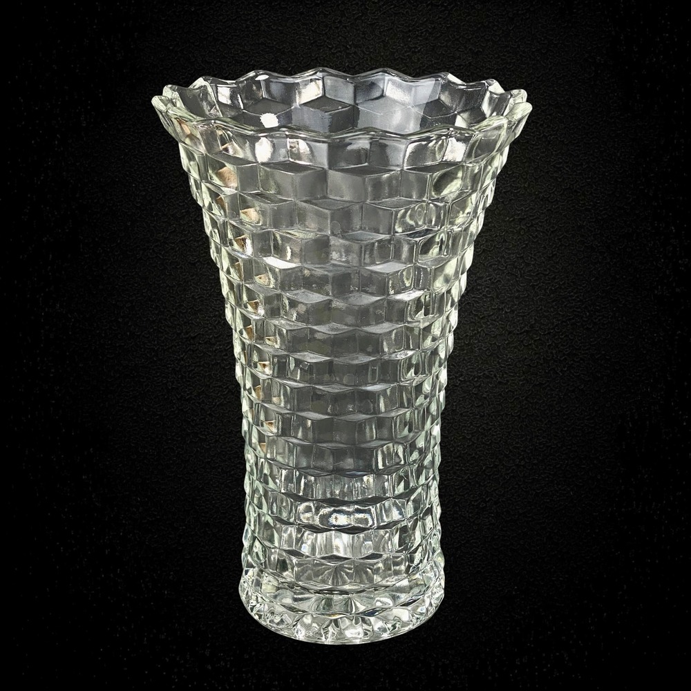 Homco Cubist Glass Flower Vase Geometric Midcentury Vintage 1970s